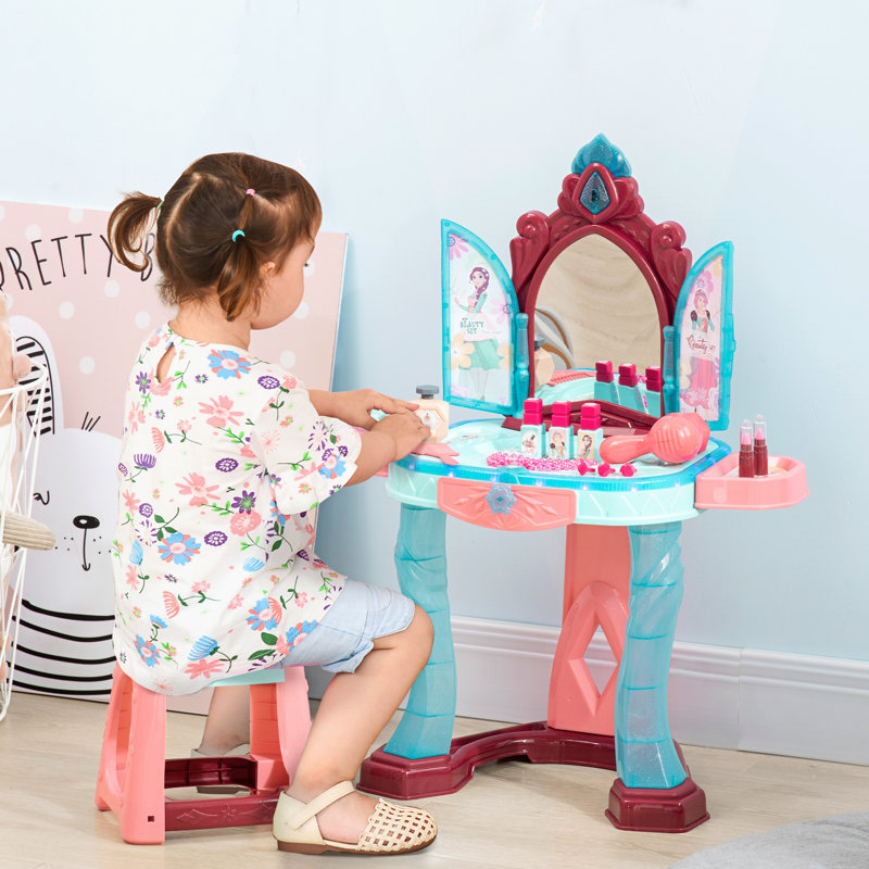Brandusa 31 Pieces Kids Dressing Table Set with Chair for Ages 3-6 Years