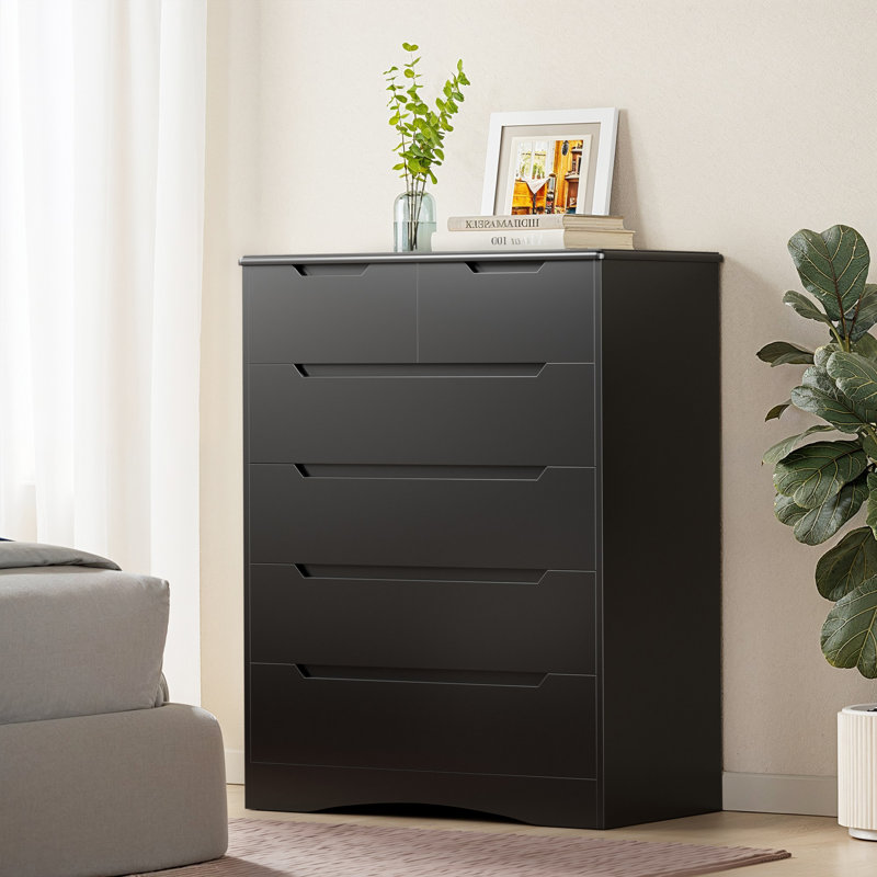 Cherea 43.7"W 6- Drawer Dresser  with concealed handles,storage cabinet, Black