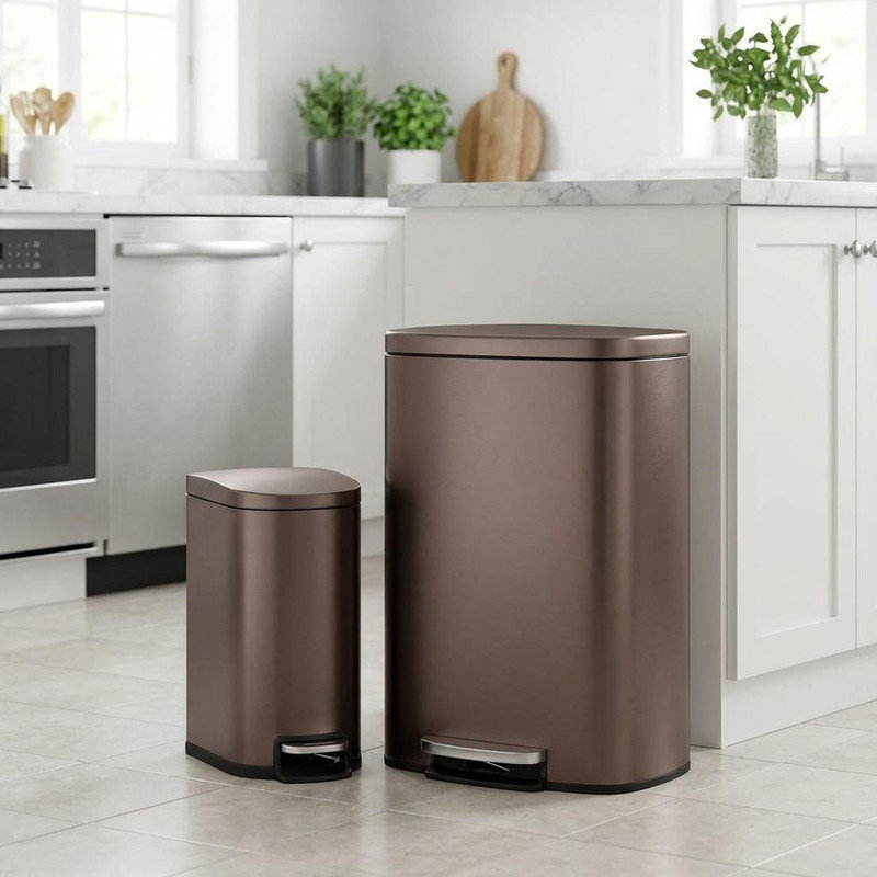 Stainless Steel Step On Kitchen Rubbish Bin, Brown