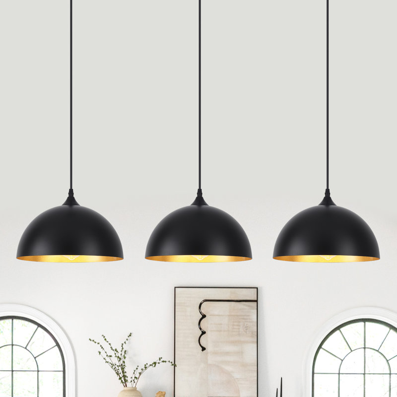 3 - Light 11.81'' Dome Pendant for Kitchen Island Modern Pendant Lighting Fixtures ( Set of 3), Black