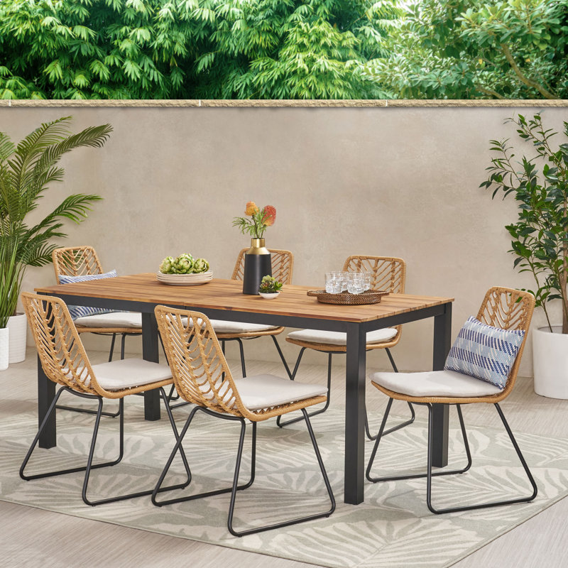 Benkert 6 - Person Metal Patio Dining Set with Extendable Rectangular Table , Cushions Included