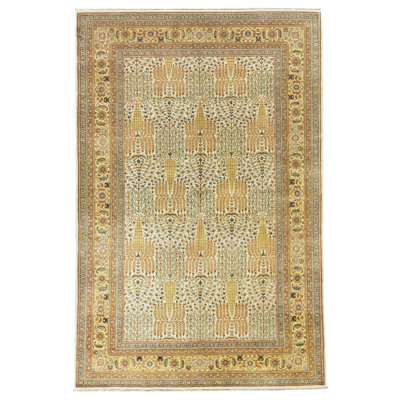 Tapis doré / ivoire de haute qualité noué à la main