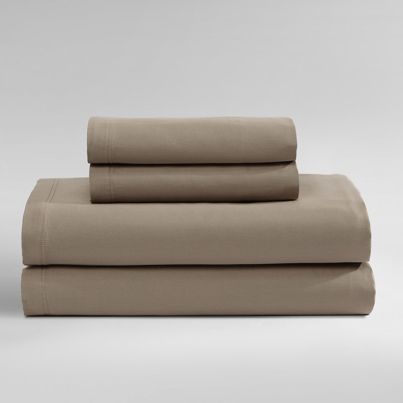 Calvin Klein Organic Earth Solid 4 Piece Sheet Set, Light Brown, King Sheet Set with 2 Pillowcases