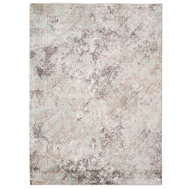 Bonwick Transitional Abstract Premium Polyester High-Low Performance Aqua/Gray Area Rug, Rectangle 3'11' x 5'7"