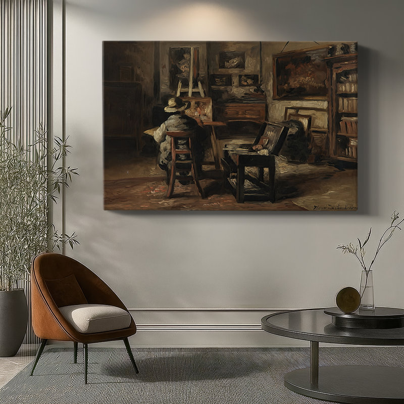Le peintre dans son atelier - Henri De Braekeleer - Toile tendue avec châssis-c. Fin du 19e siècle, 8 x 12