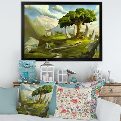 «Sacred Tree in a Fantasy Landscape», impression sur toile encadrée