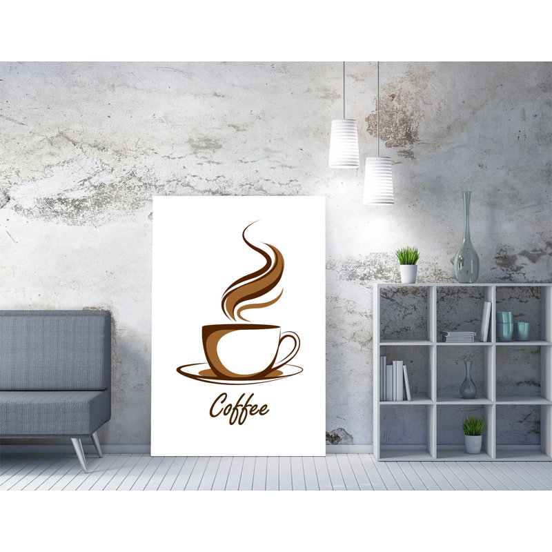 Minimalist Brown Line Drawing of a Coffee Canvas Wall Art Print Picture, 31 cm H x 21 cm W