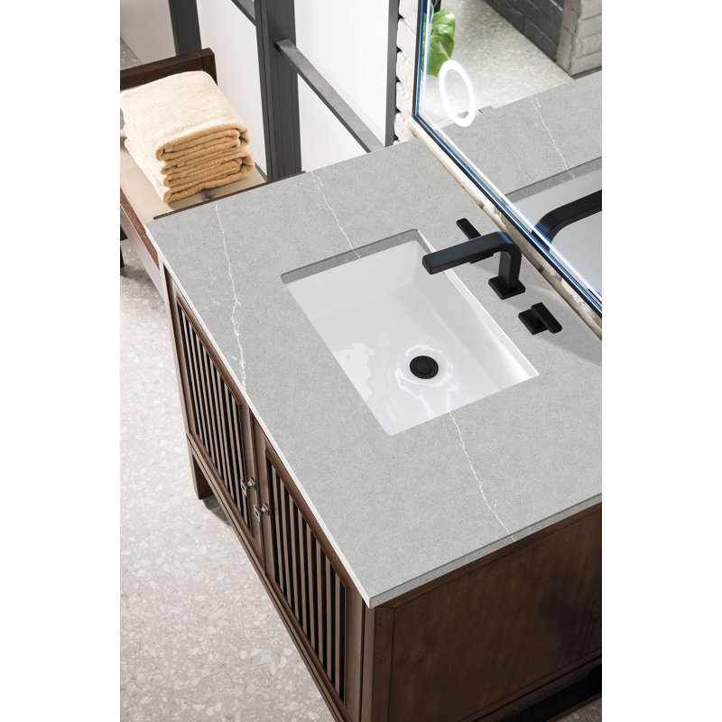 Athens 36'' W Single Vanity, Glossy White, Ethereal Noctis, 8" Widespread