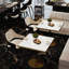 Table bistro tulipe 31,5 pouces carrée avec faux marbre, configuration avant droite, structure en métal, pierre frittée gris ardoise, dalle brillante Snow Mountain Stone, bordures en alliage d'aluminium, or-1328745620