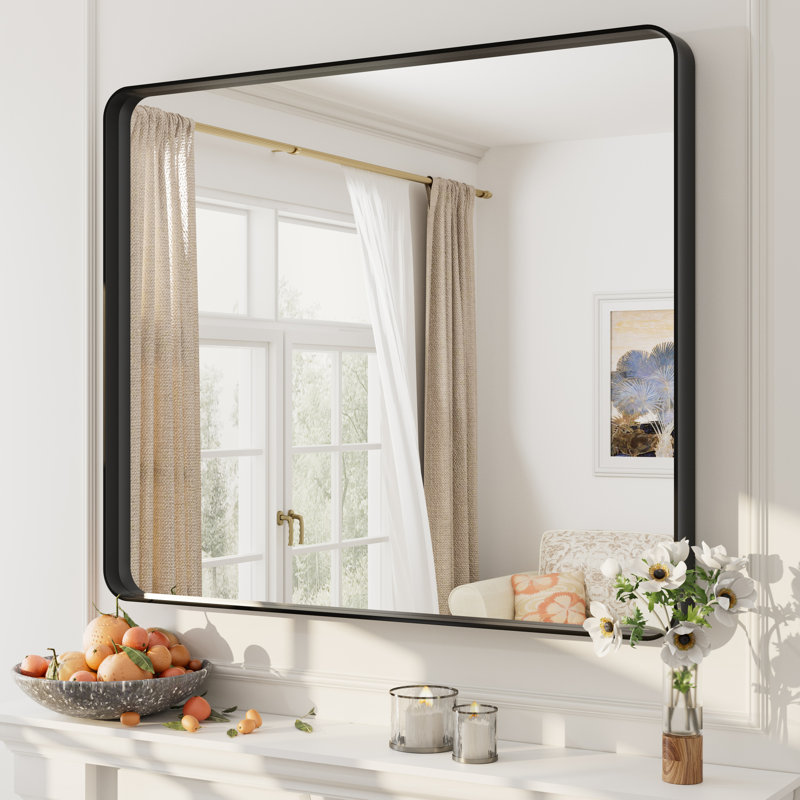 Miroir mural Aevar, 36 po x 30 po, Noir mat