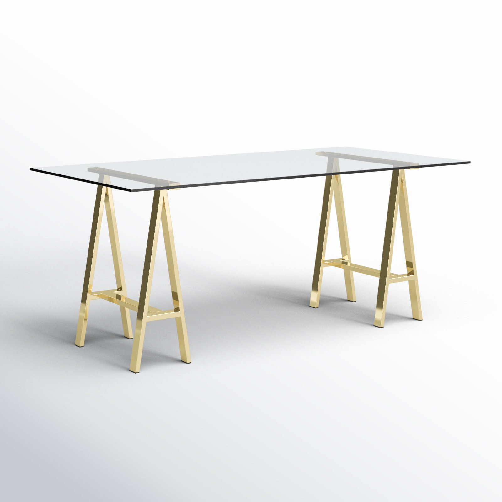 Glass Writing Desk, 30" H x 55" W x 30" D, High Polish Gold