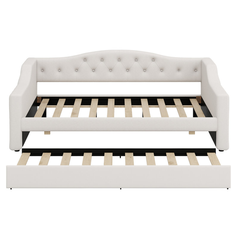 Lit de jour rembourré avec ceinture DEL et lit gigogne, Beige