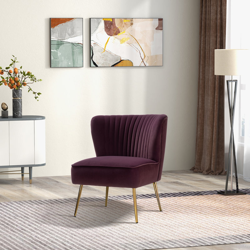 Leona Velvet Accent Chair with Metal Legs, Velours mauve