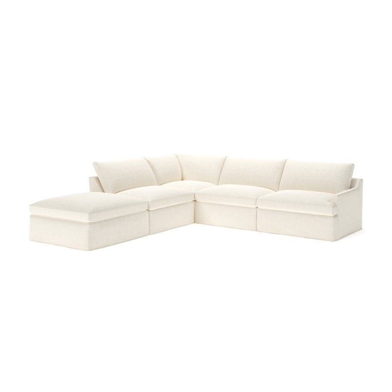 Canapé modulaire 5 pièces Wrenley, Tissu performance bouclé Davis Pearl, Orienté à gauche (vu de face)