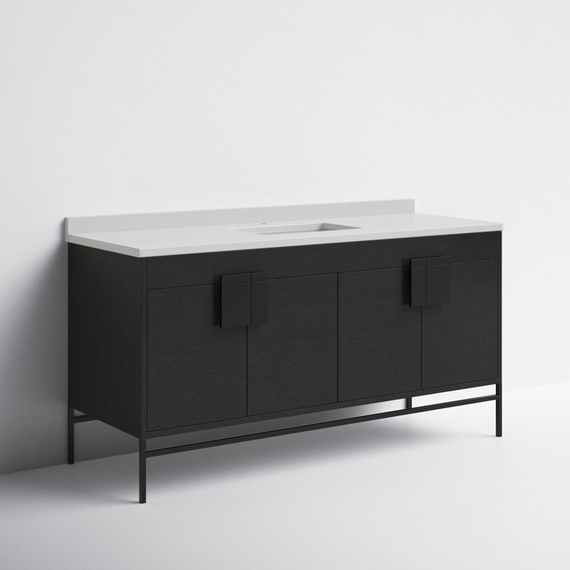 Maisie 60'' Single Bathroom Vanity with Sintered Stone Top, Black, Black Oak Straight Grain