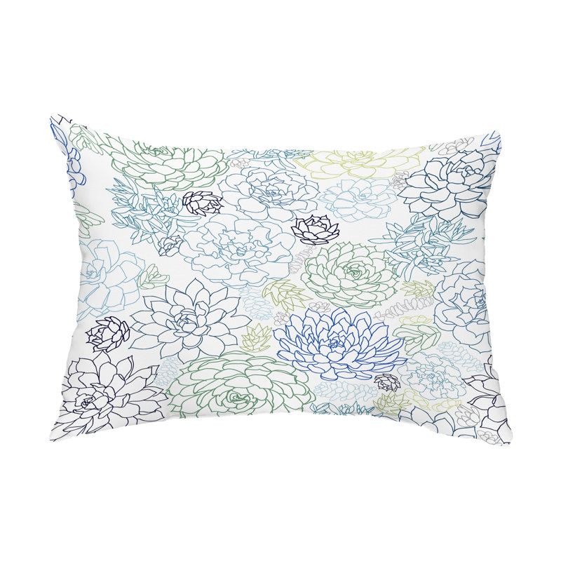 Floral Outdoor Reversible Throw Pillow, Blue