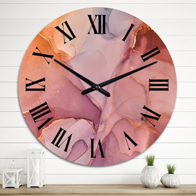 Art en marbre liquide brun et orange - horloge murale moderne