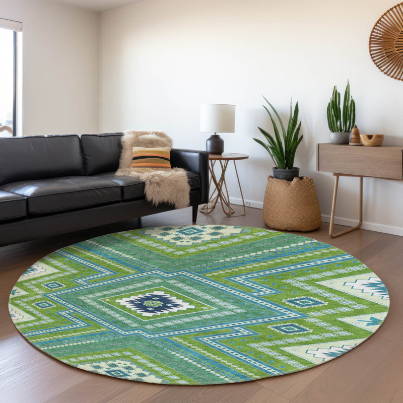 Premium Machine Washable Colmenero AMF1010 Tribal Rug, Round 8'