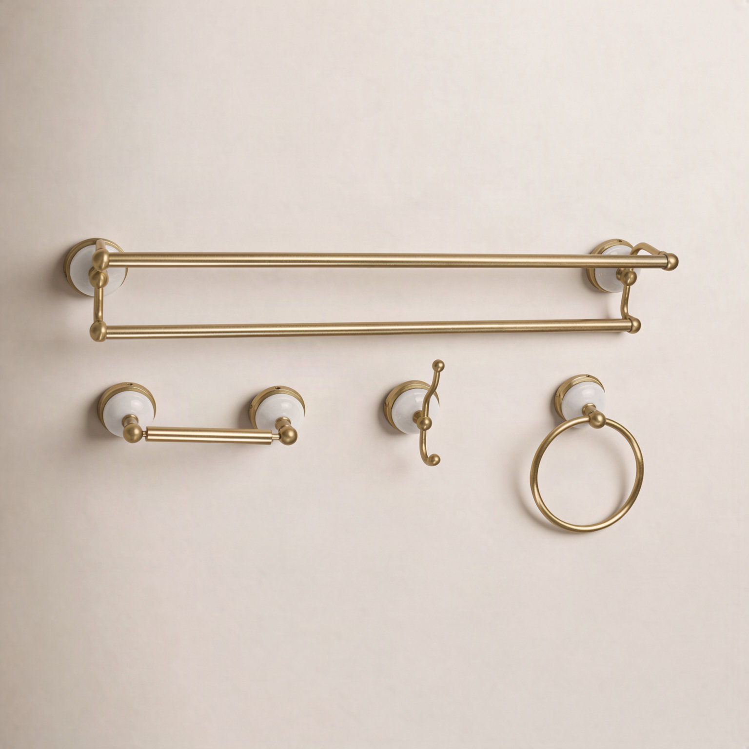 Victorian 4-Piece Bathroom Hardware Set, Brushed Brass