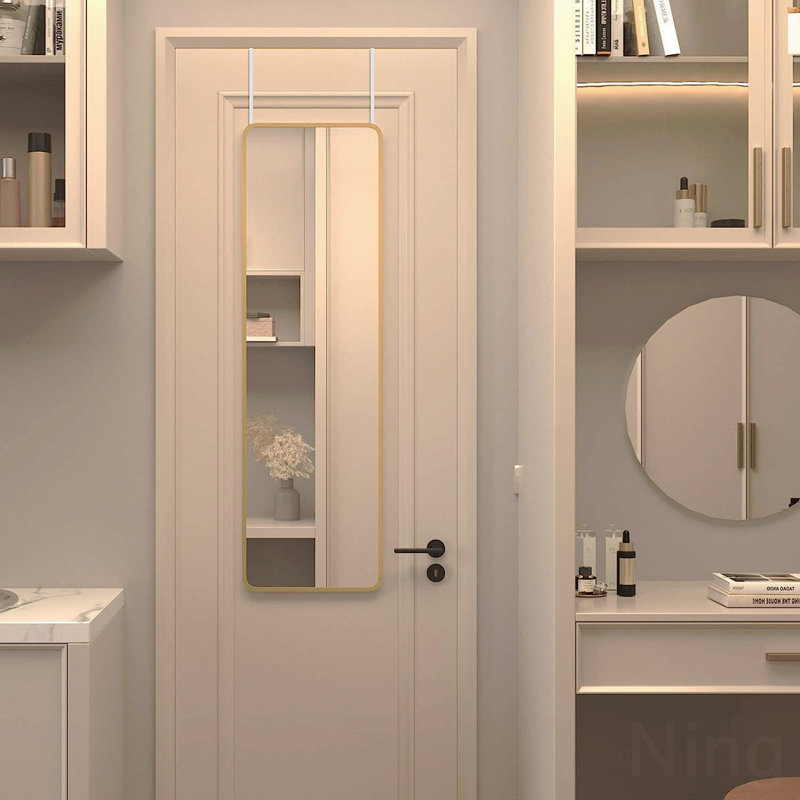 47x14" Gold Aluminum Over-the-Door Full-Length Mirror with Shatterproof Film, Gold