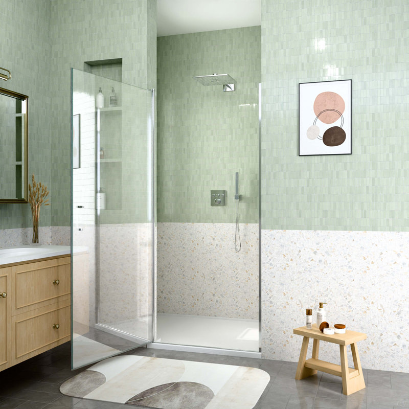 32" W X 72" H Semi-Frameless Circular Pivot Shower Door With 1/4" (6Mm) Thick Tempered Glass, Chrome