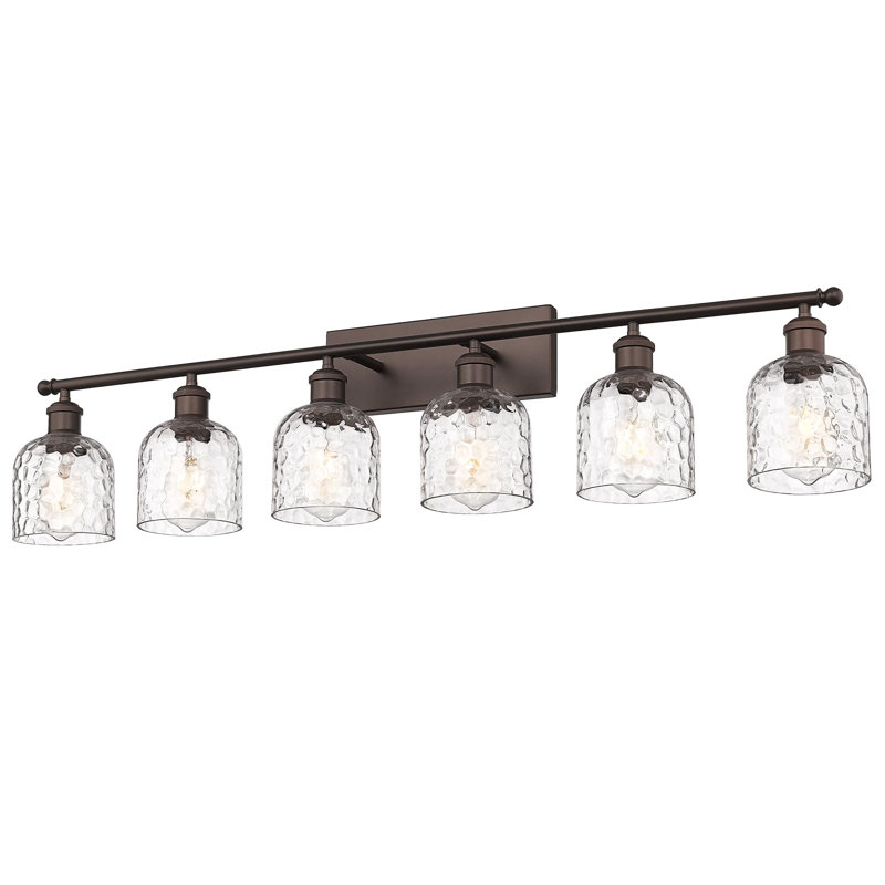 6 - Light Dimmable Farmhouse Vanity Light, Hammered Glass Shade, Oil Rubbed Bronze Finish