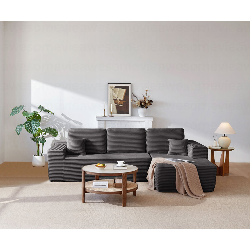 Canapé modulaire de 104 po avec méridienne en forme de L et poches latérales, conception modulaire moderne, assise profonde, canapé rembourré pour le salon / chambre à coucher, sans assemblage requis (tissu moelleux), gris, droite
