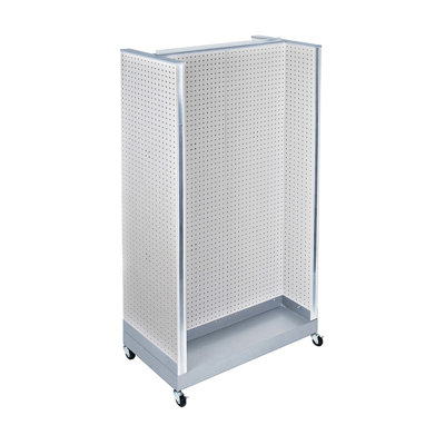 Présentoir de plancher en carton H-Unit sur base à roulettes. Taille du panneau central: l 32 po x H 60 po, taille du panneau latéral: l 16 po x H 60 po