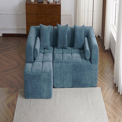 Canapé modulaire de 101,2 po avec canapé à compression complète et canapé modulaire à assise profonde et deux poches latérales pour le salon, bleu