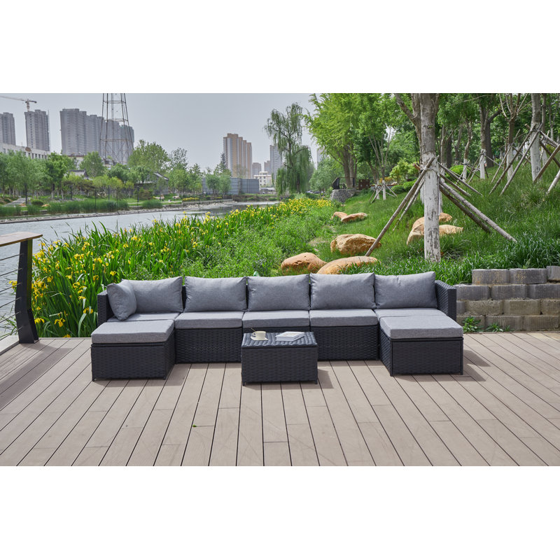 Ensemble de conversation avec coussins 8 pièces Nork Patio Furniture, Gris, Noir