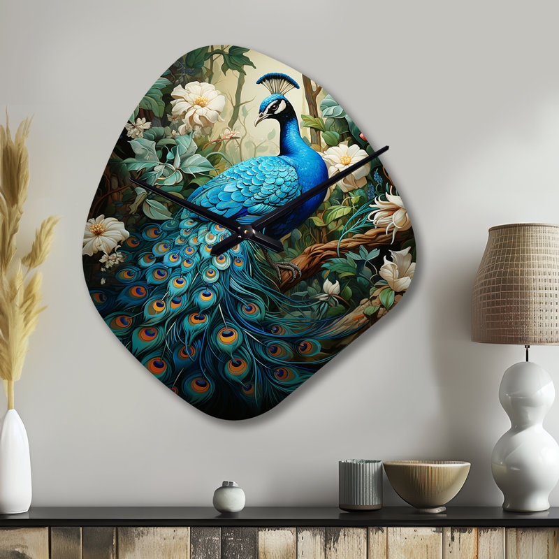 Horloge murale bleu sarcelle - paon, Grand