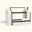 Lit plateforme House avec tiroirs, lit maison en bois massif avec tablettes, conception enfantine-129387351