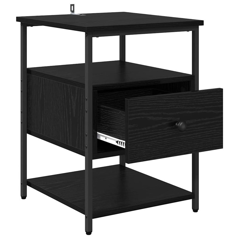 40cm W Manufactured Wood Bedside Table, Black Oak