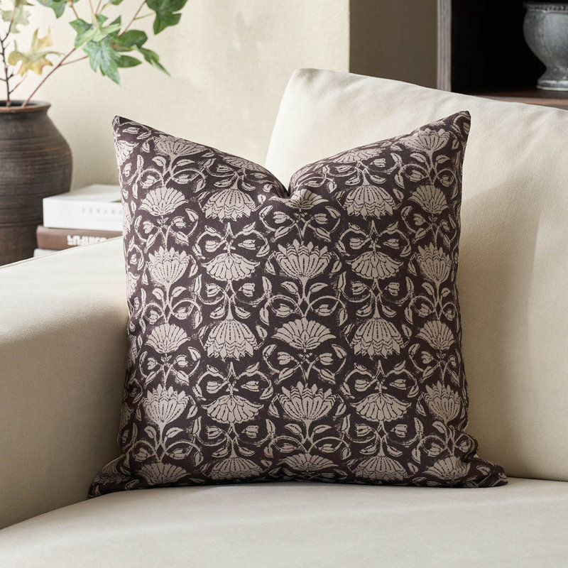 Housses de coussin Alcamo Floral 20x20, H 20 po x l 20 po, Marron foncé