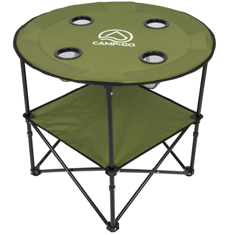 Moss Green Round Portable Folding Table with Cup Holders