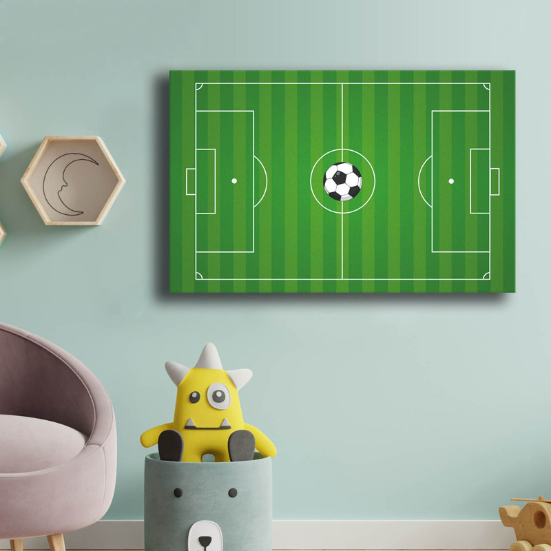 «Soccer Field Kids», art mural en toile avec cadre en pin - 27,6 po x 17,7 po