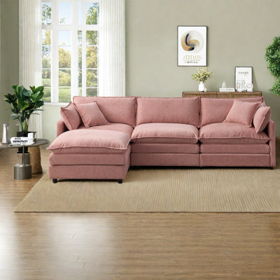 Canapés modulaires spacieux, chenille douce, forme en L rose confortable pour la maison