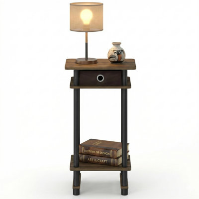 Turn N Tube Tall End Table with Bin Columbia Walnut and Black Bedroom Storage Table
