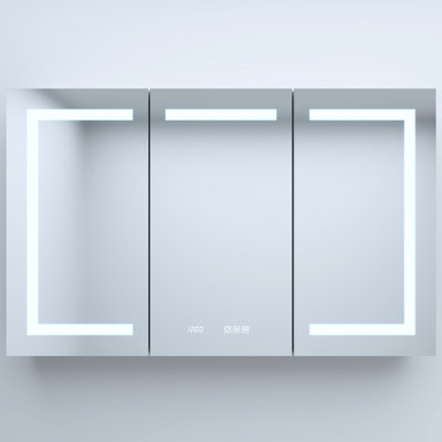 48 In. W X 30 H Silver Aluminum Medicine Cabinet With Mirror, Led, Clock, - Fog Function, Beveled Design Wide High Surface Mount Three Color Auto Sensing Top