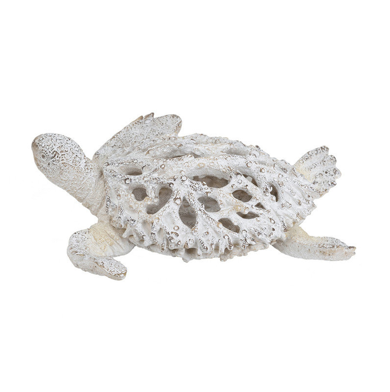 Statue de tortue en polyrésine blanche de style récif de corail blanc 13,2 x 12,2 x 3,9 pouces pour décor de maison côtière