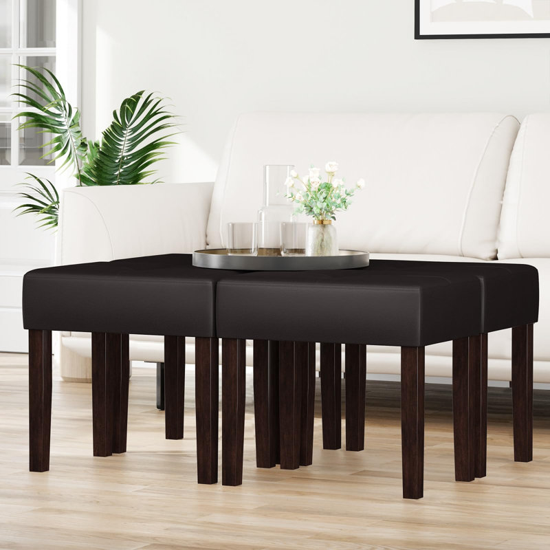 Tabouret de repose-pieds rectangulaire en cuir Nakendra, Cerisier, H 18,8 po x l 19,84 po x P 13,94 po