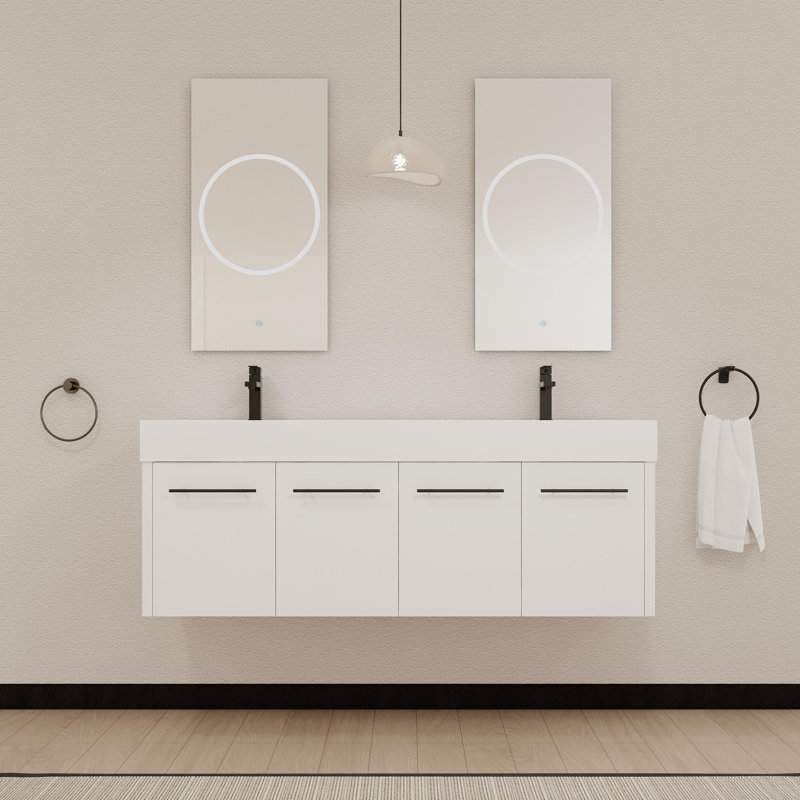 Meuble-lavabo mural 48 po avec lavabo, lavabo à rebords épais en résine, Noir châtaignier, 48"