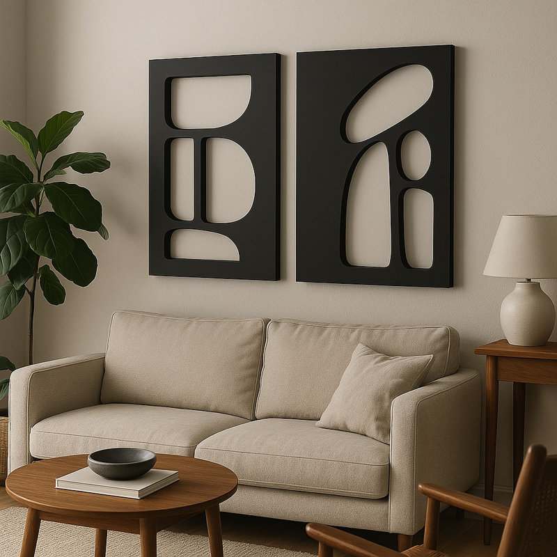 Élégante peinture décorative en panneau de fibres à densité moyenne (2 pièces), noire, 15,7 po x 23,6 po | 100% panneau de fibres à densité moyenne, épaisseur: 0,7 pouce | Parfait pour la décoration intérieure moderne et l'art mural, design élégant et polyvalent pour n'importe quelle pièce