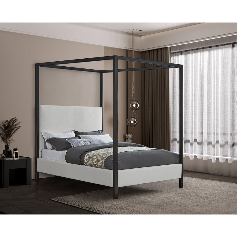 Lit en tissu James, Très grand, Tissu texturé en lin crème