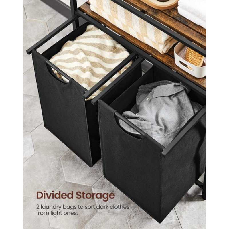 Rustic Black and Brown 2-Shelf Kids Laundry Sorter