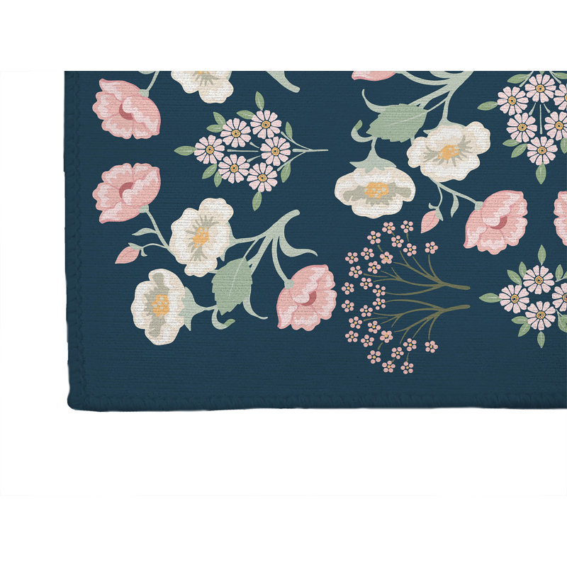 Tapis de bureau léger May Flowers, L 24 po x P 36 po, Marine