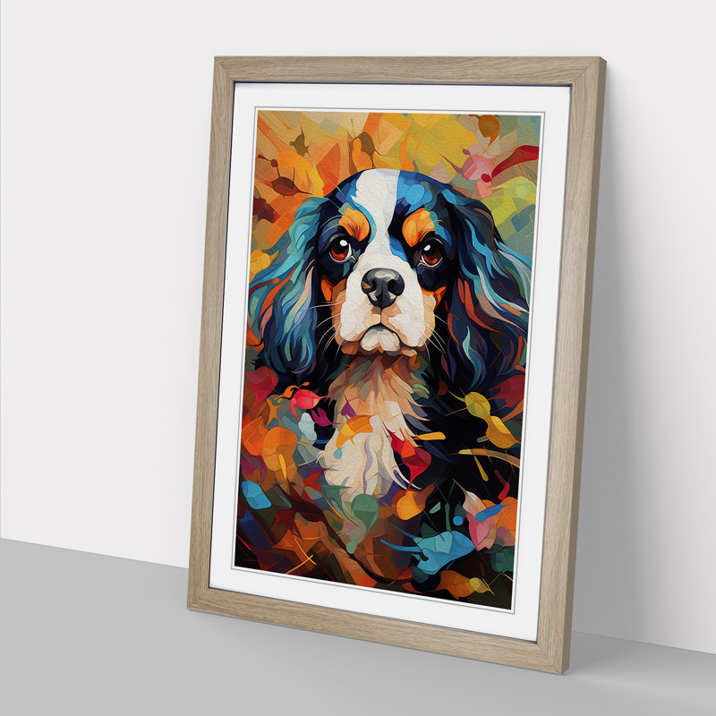 Cavalier King Charles Spaniel Orphism - Single Picture Frame Print on Wood, Oak Framed, 46cm H x 34cm W x 2cm D
