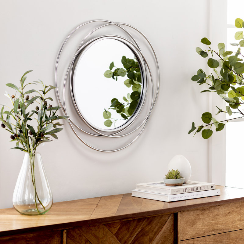 Wemple Iron Round Mirror, Silver, 24" x 24"