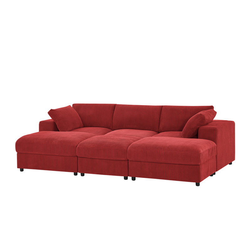Canapé modulaire en velours côtelé Burntra, Velours côtelé rouge