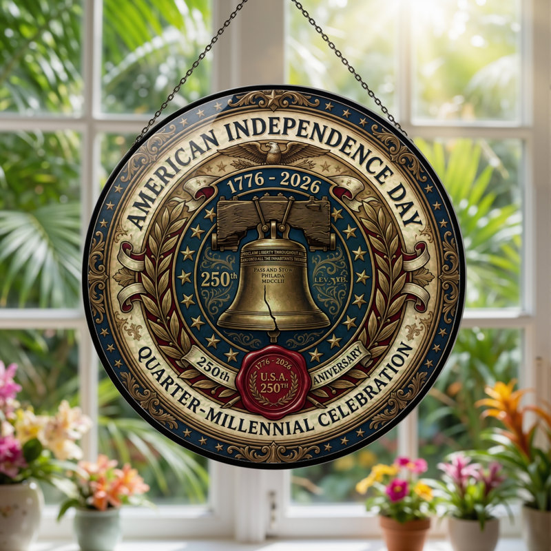 Panneau de fenêtre en verre pour décoration intérieure American Independance USA 250th Anniversary - H 12 po, H 12 po